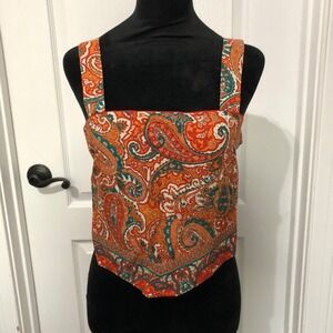 Band of the Free Orange Paisley Handkerchief Tie Back Crop Top Size Medium NWT